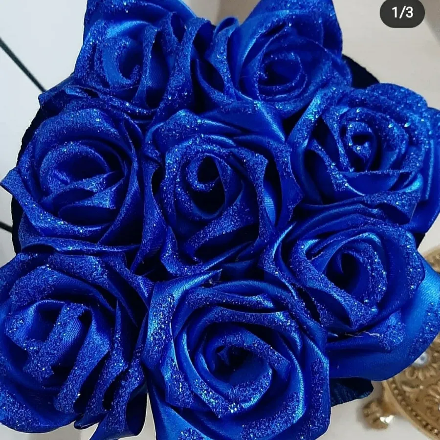 دسته گل روبانی آبی نورژین گل مصنوعی شاین