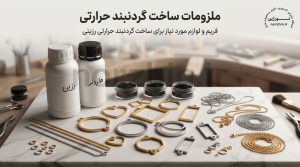 ملزومات ساخت گردنبند حرارتی شامل فریم، رزین، پودر حرارتی و زنجیر